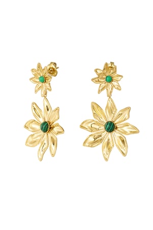 Double flower earrings - Gold color/green h5 