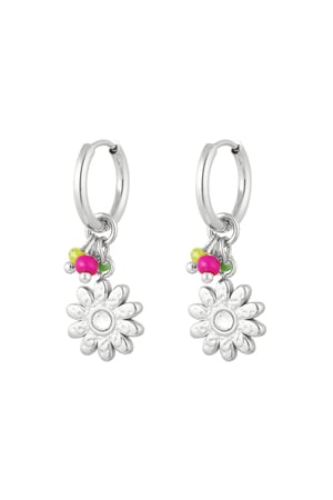 Earrings beads with flower - Silver Color color h5 