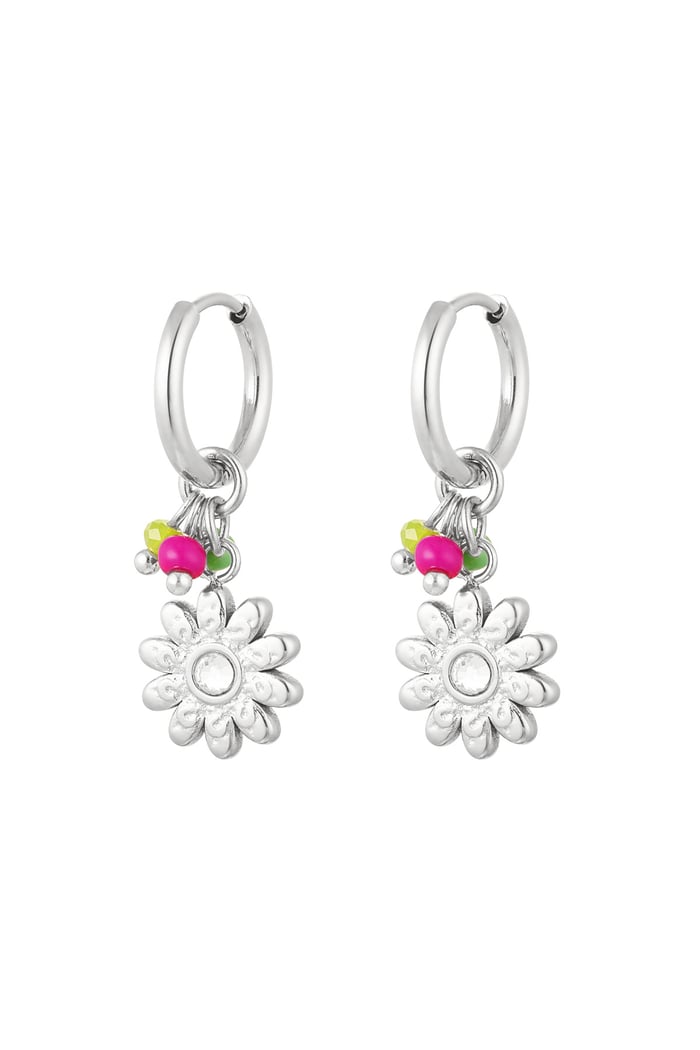 Earrings beads with flower - Silver Color color 