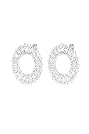 Round flower earrings - Silver Color color h5 