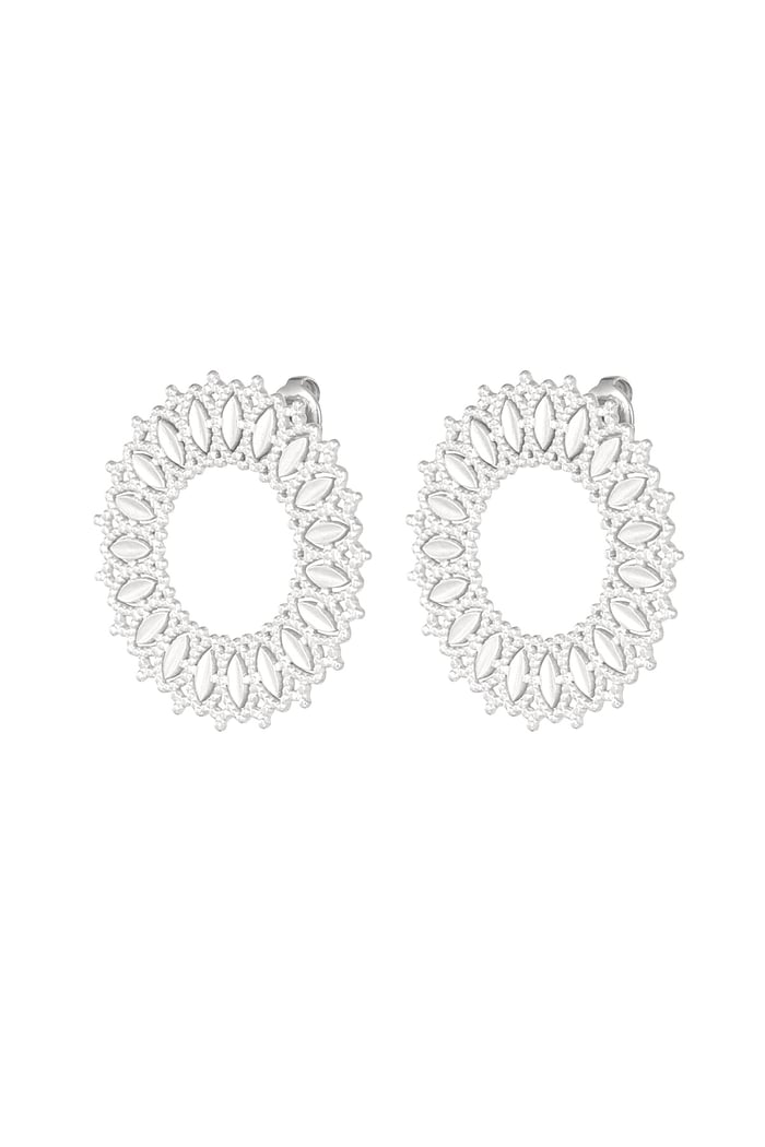 Round flower earrings - Silver Color color 