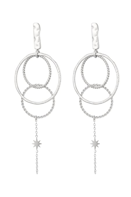 Earrings circles with chain - Silver Color color