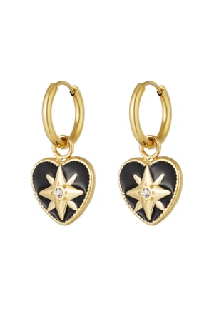 Earrings black heart with star - Gold color/black h5 