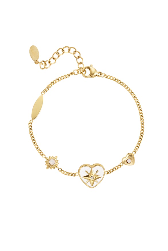 Armband met bedels gekleurd - Goud kleur/wit (Pak met plastic zak) 2