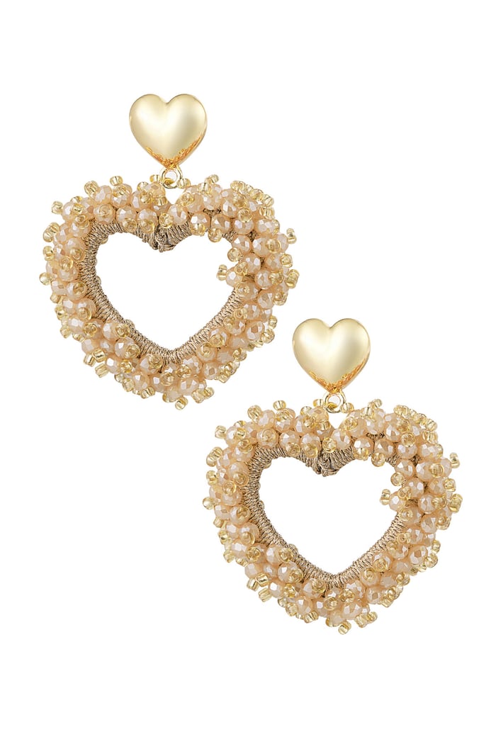 Heart Earrings Beige With Crystal - Copper 