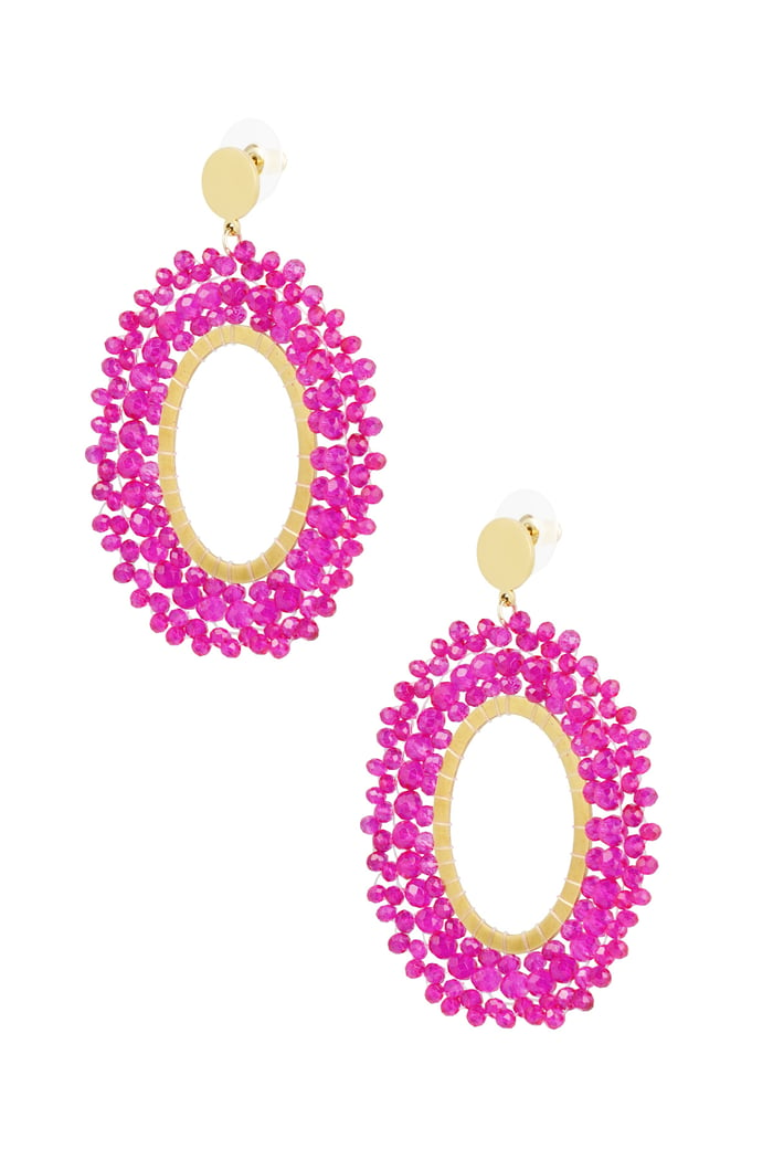 Earrings beads party - fuchsia & Gold Color Stainless Steel 