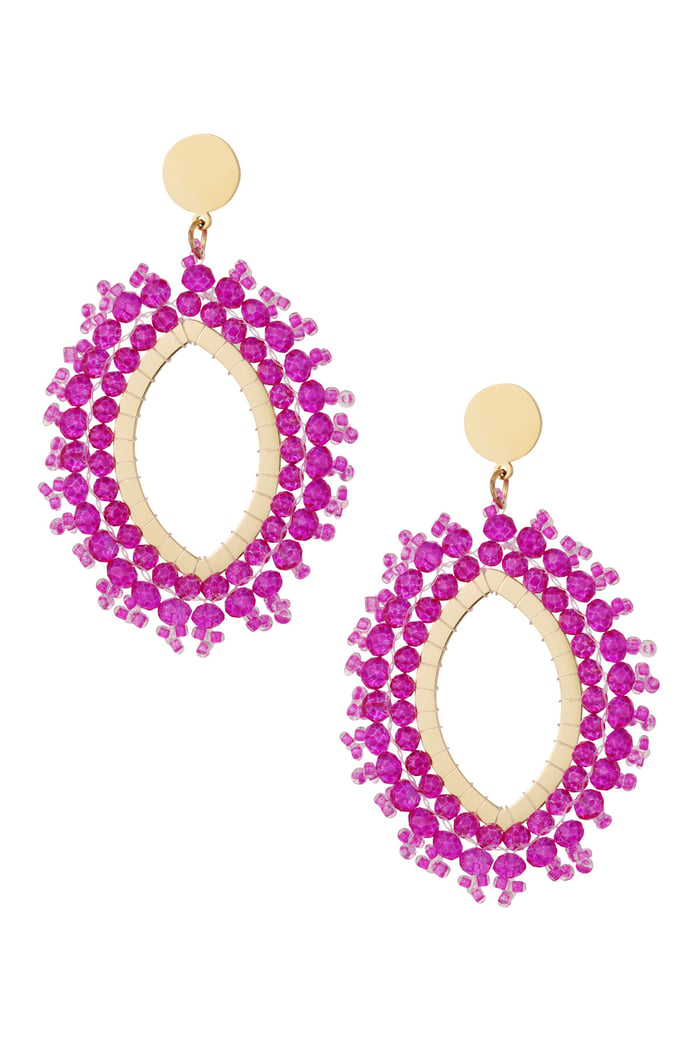 Boucle d'oreille ovale perles de cristal - acier inoxydable violet 