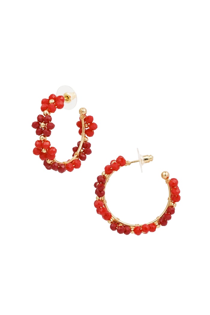 Earrings flowers - red Metal 