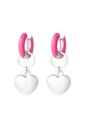 Earring colored ring with heart pink - Silver Color color h5 