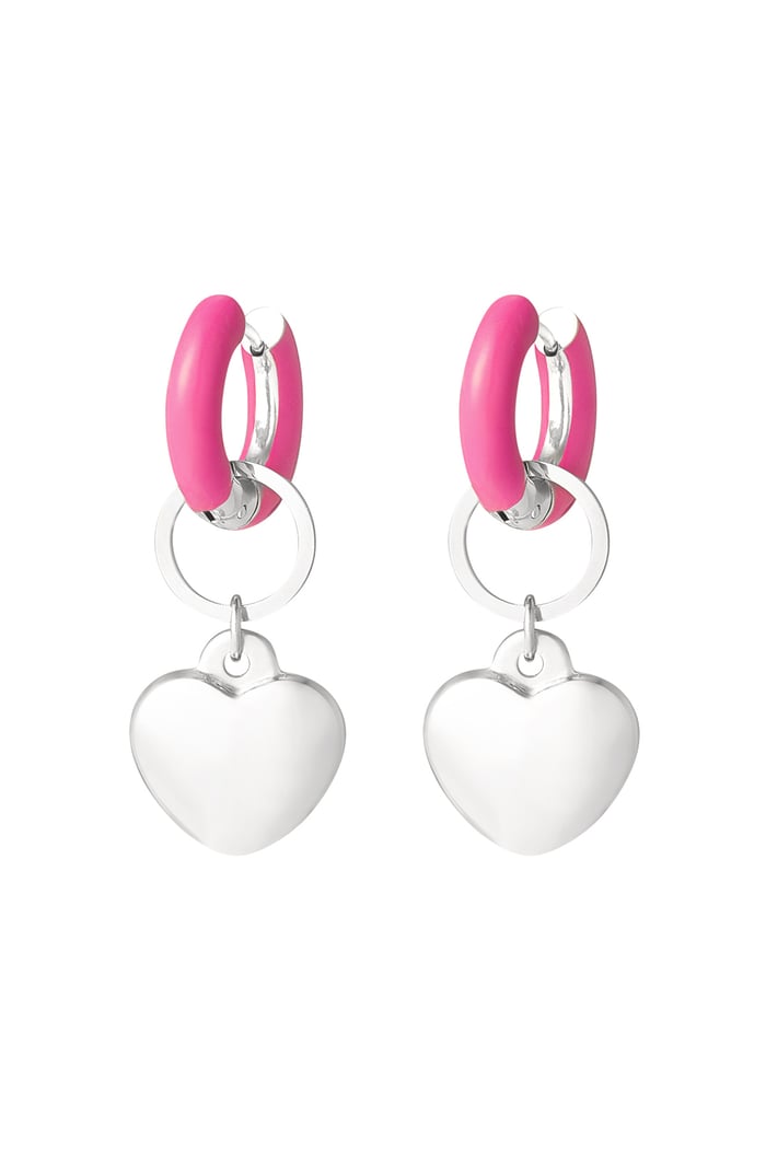 Earring colored ring with heart pink - Silver Color color 