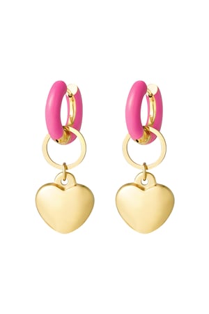 Earring colored ring with heart pink - Gold color h5 