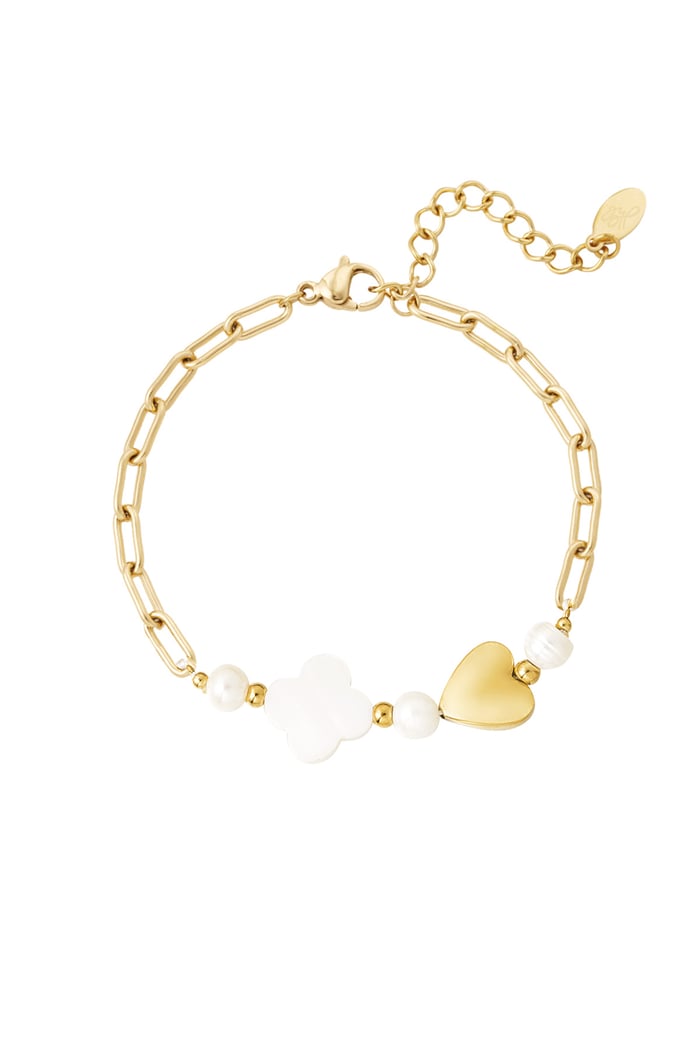 Bracelet heart and clover - Gold color 