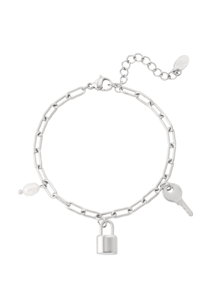 Link bracelet charms & pearl - Silver Color color 