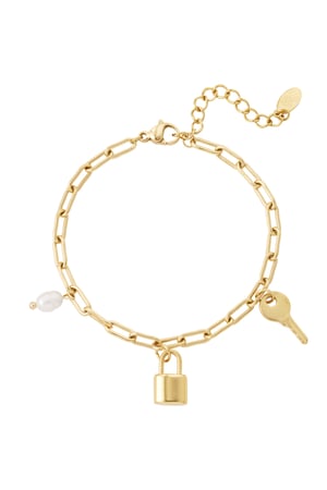 Link bracelet charms & pearl - Gold color h5 