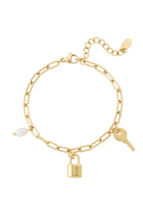 Gliederarmband mit Anhängern und Perle – Goldfarbe - Goldfarbefarbe