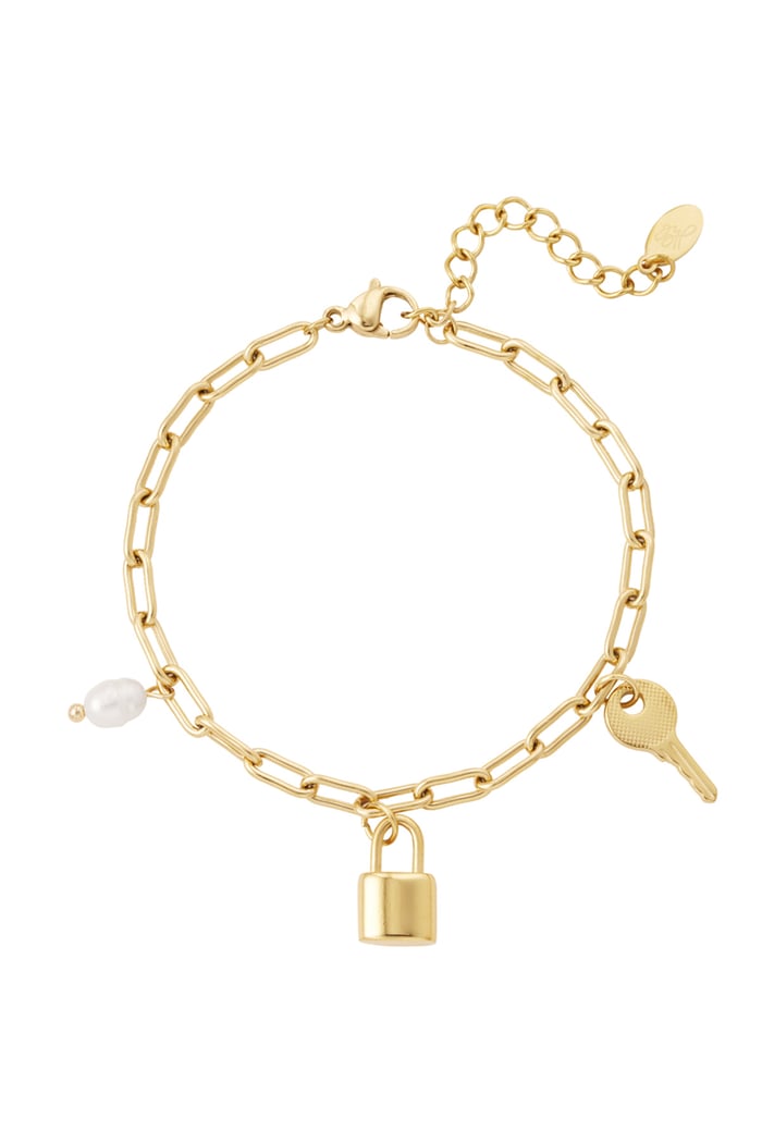 Link bracelet charms & pearl - Gold color 