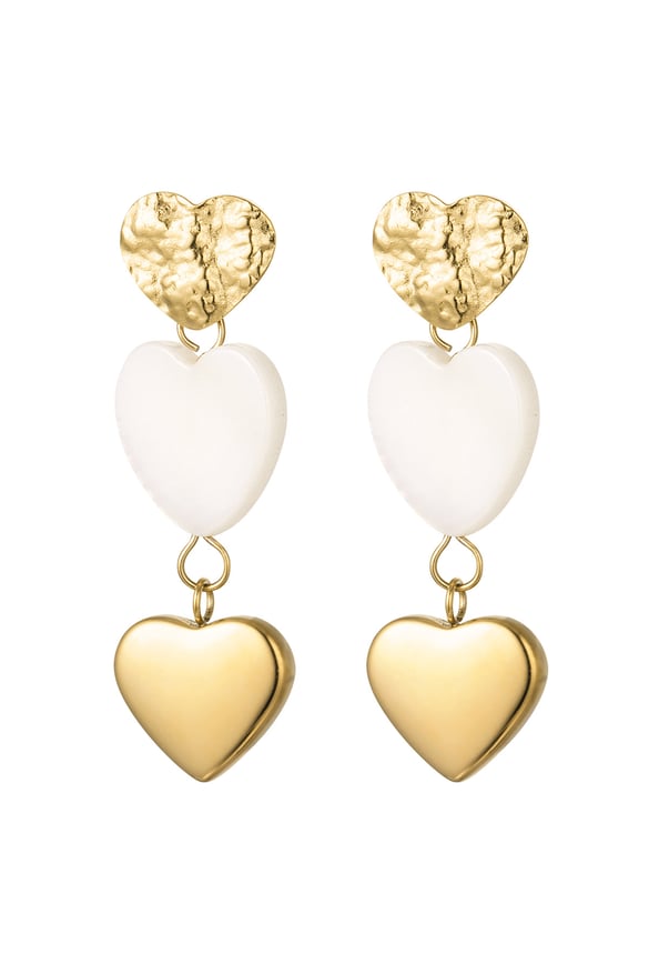 orecchini 3 x cuori di fila - acciaio inossidabile color colore oro