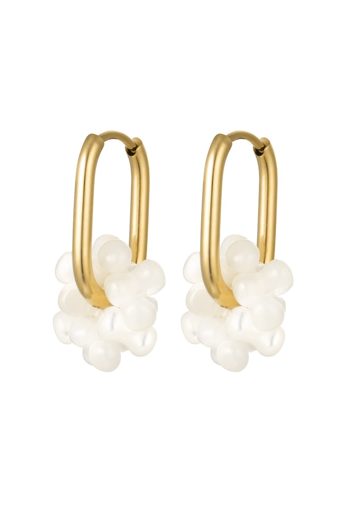 Earrings pearl flower - Gold Color Stainless Steel 