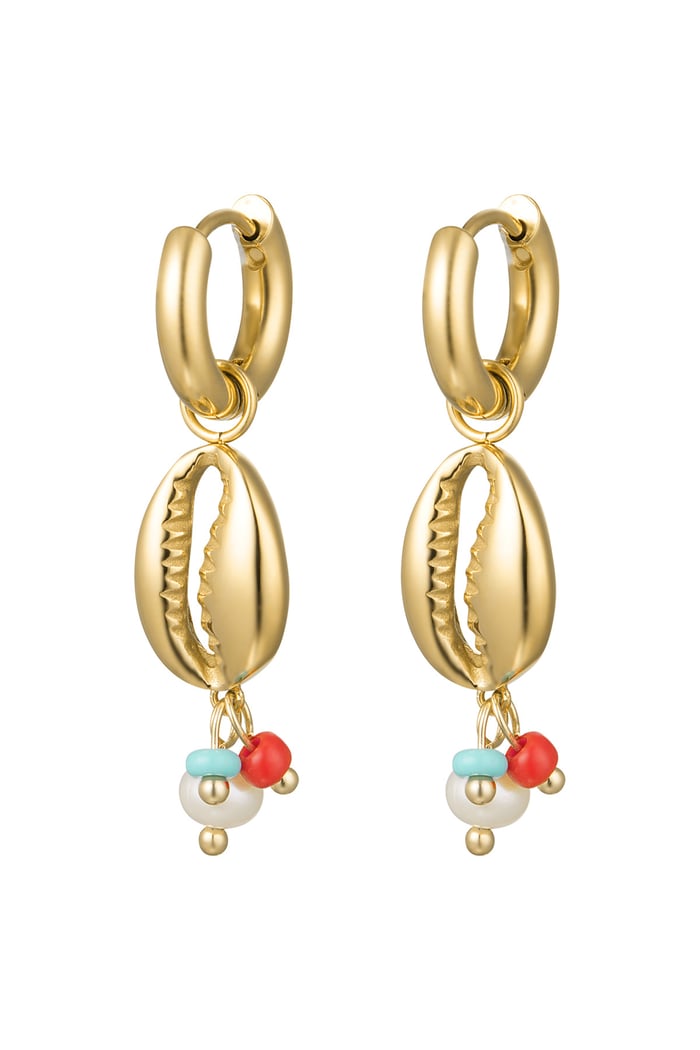 Earrings shell with beads - Gold Color Stainless Steel 