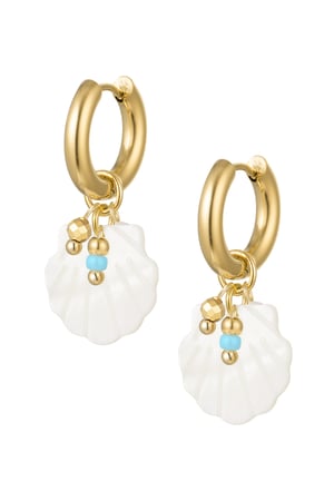 Earrings shell charm and bead - Gold color h5 