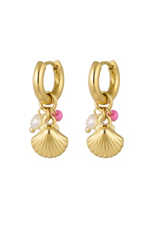 Earrings beads with shell - Gold color h5 