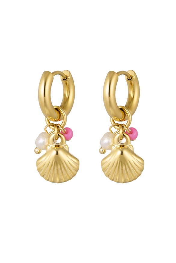 orecchini perline con conchiglia - colore oro
