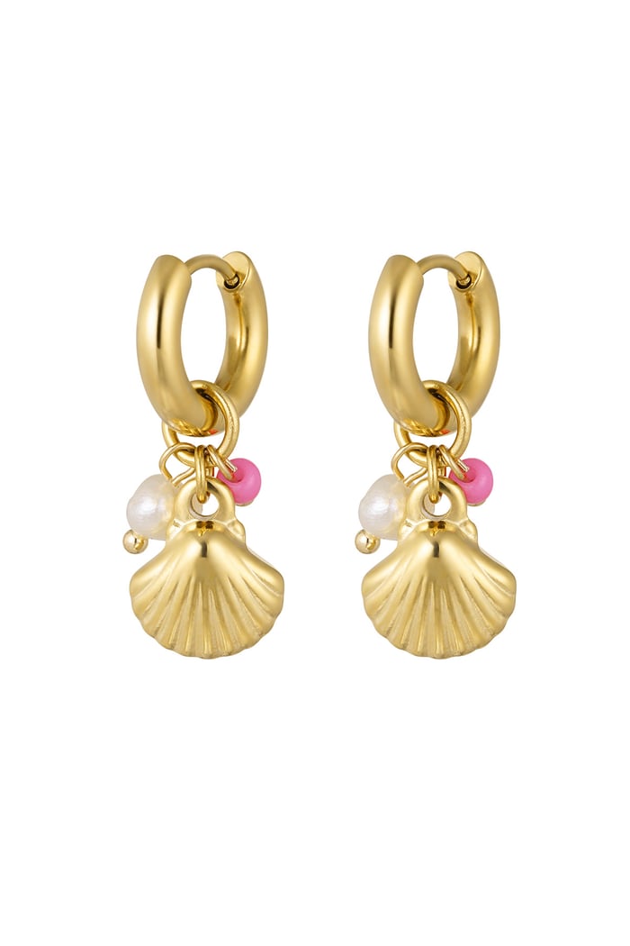 Earrings beads with shell - Gold color 