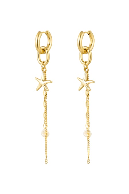 Starfish earrings with chain - Gold Color Stainless Steel