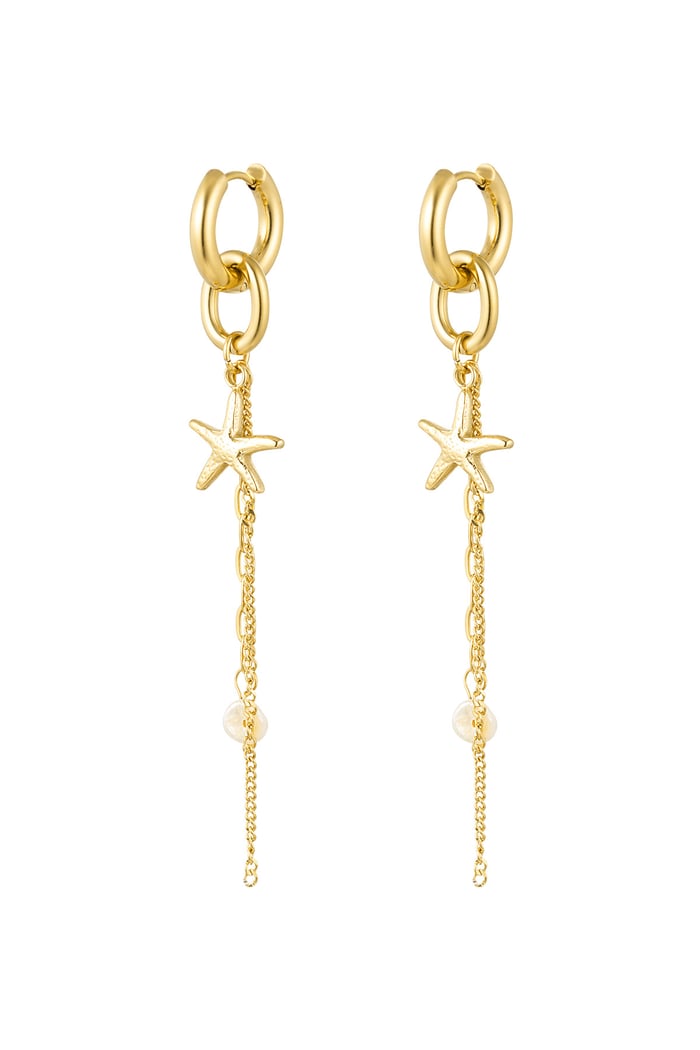 Starfish earrings with chain - Gold Color Stainless Steel 