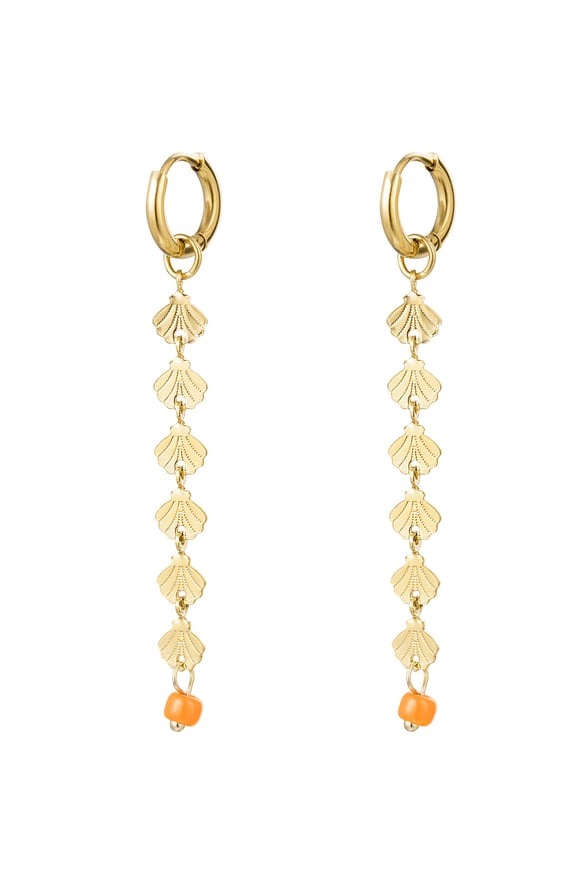 Shell garland earrings with bead - Gold Color Stainless Steel