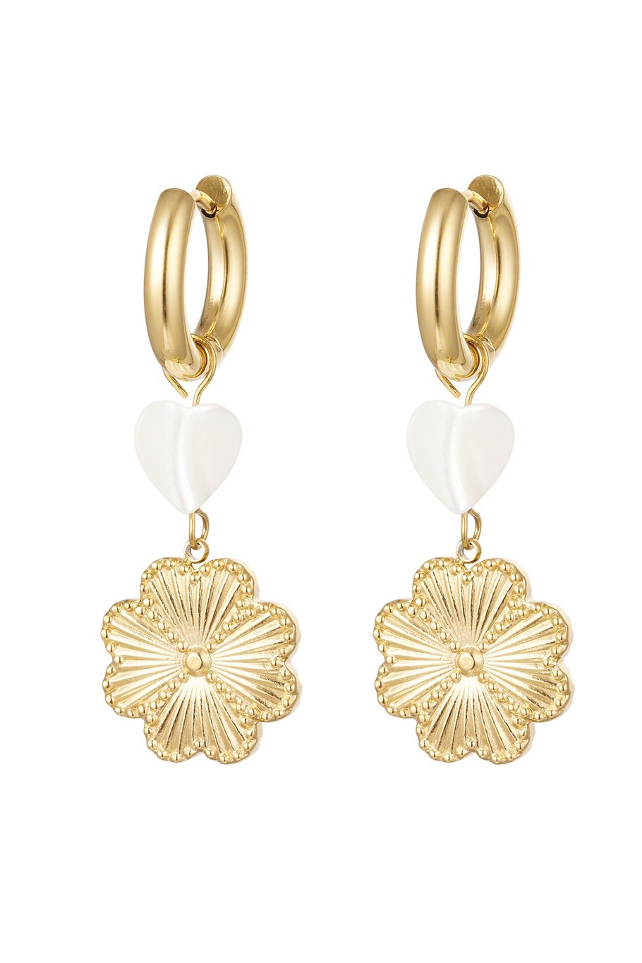 orecchini con charms cuore e fiore - acciaio inossidabile color colore oro