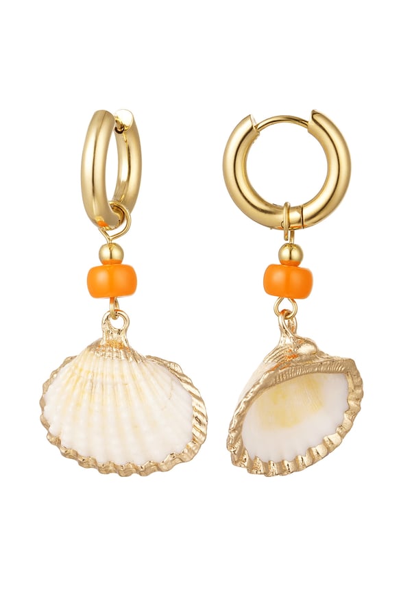 Pendientes concha con perla - Color dorado Acero inoxidable