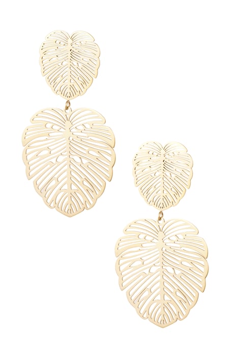 Earrings leaf & leaf - Gold Color Stainless Steel