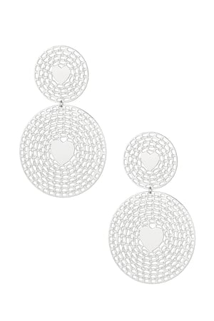 Earrings statement round with heart - Silver Color color h5 