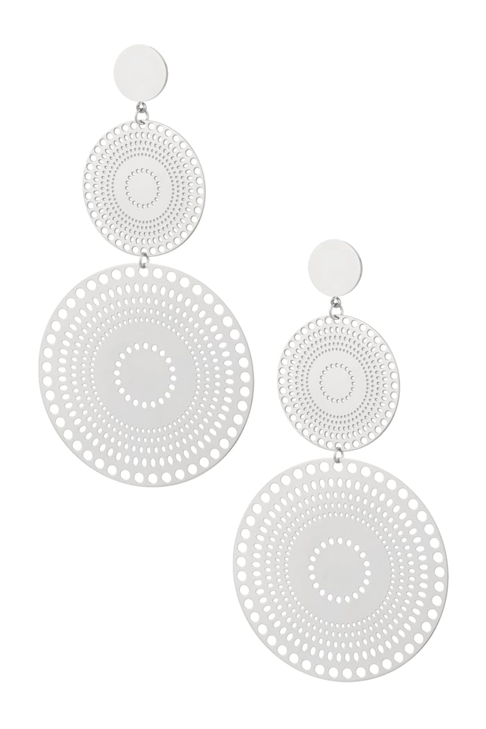 Earrings round statement items - silver color Stainless Steel 