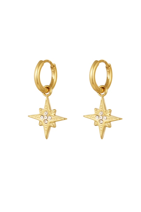 Earrings star charm with strass - Gold Color Stainless Steel 2