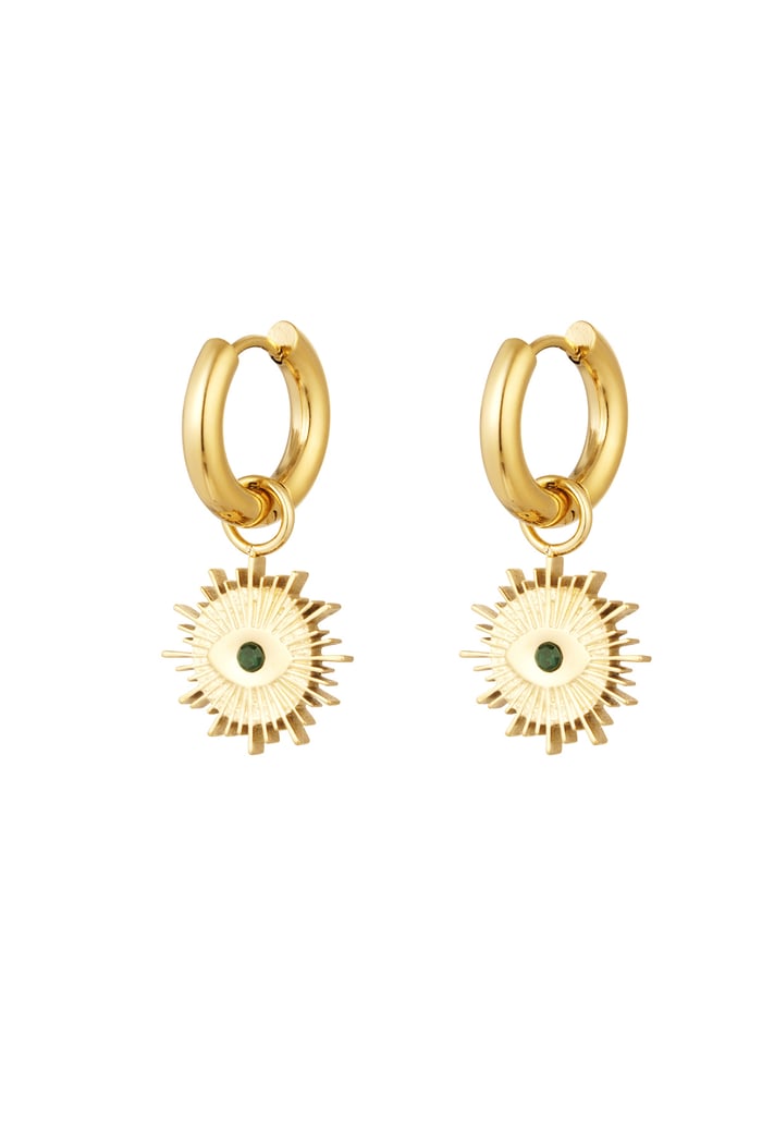 Earrings round eye charm - Gold Color Stainless Steel 