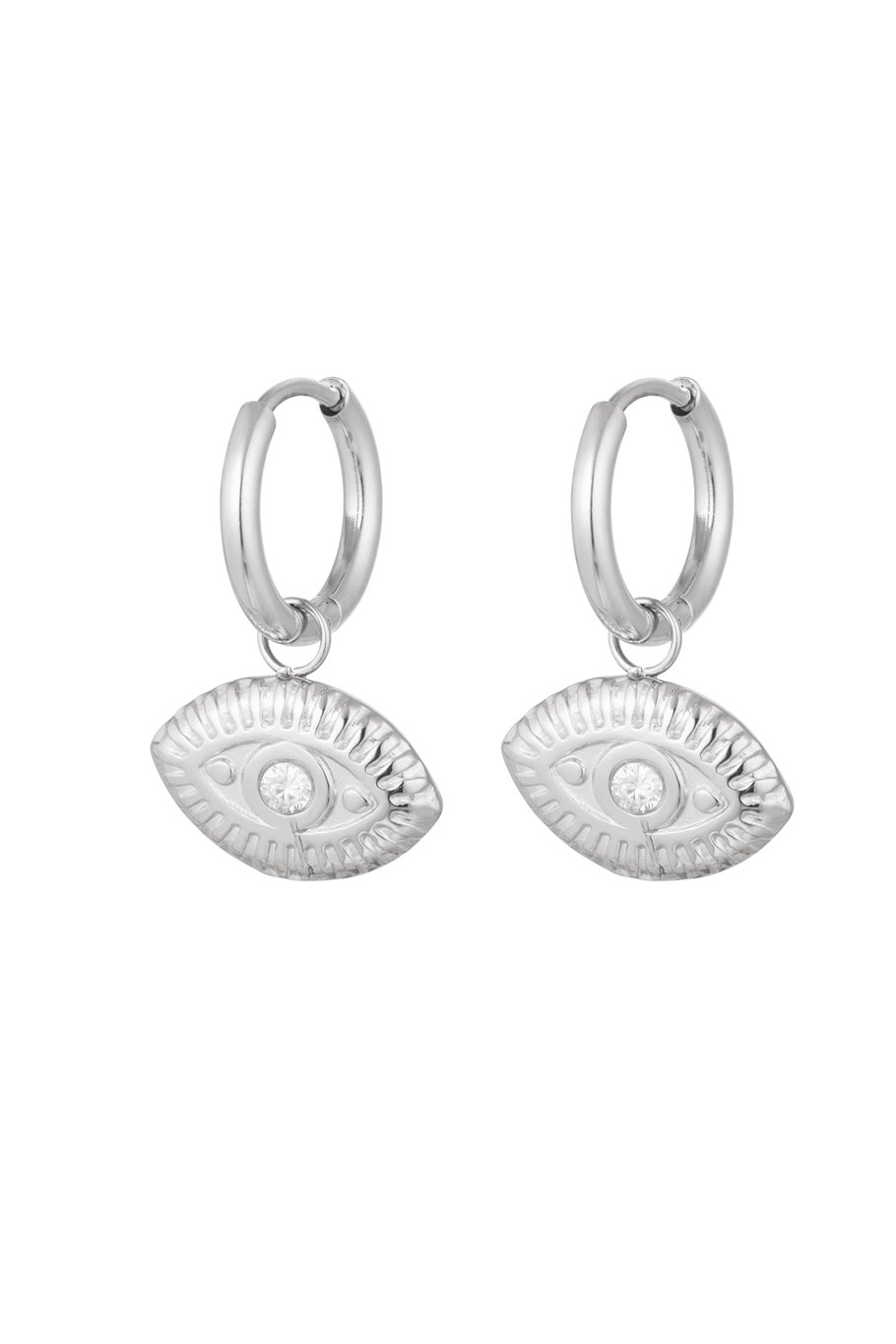 Earrings eye charm with strass - Gold Color Stainless Steel