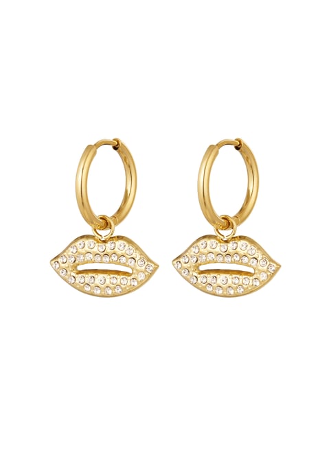 Earrings lips charm - Gold Color Stainless Steel