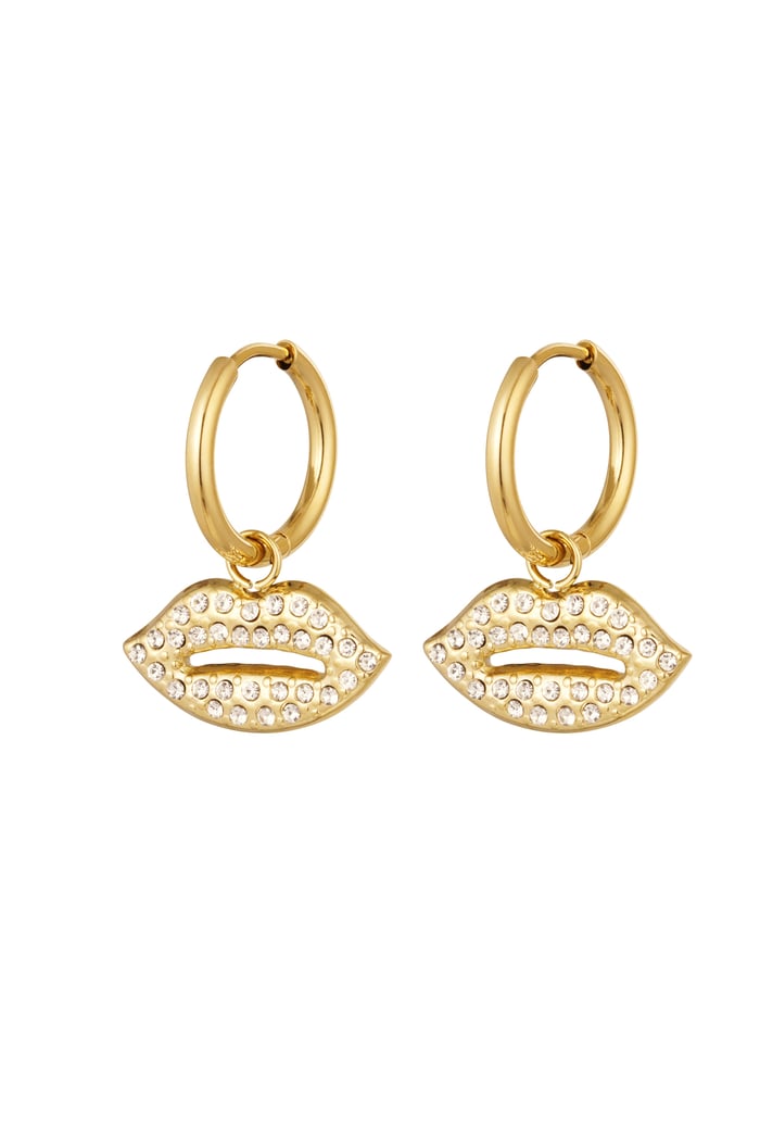 Earrings lips charm - Gold Color Stainless Steel 