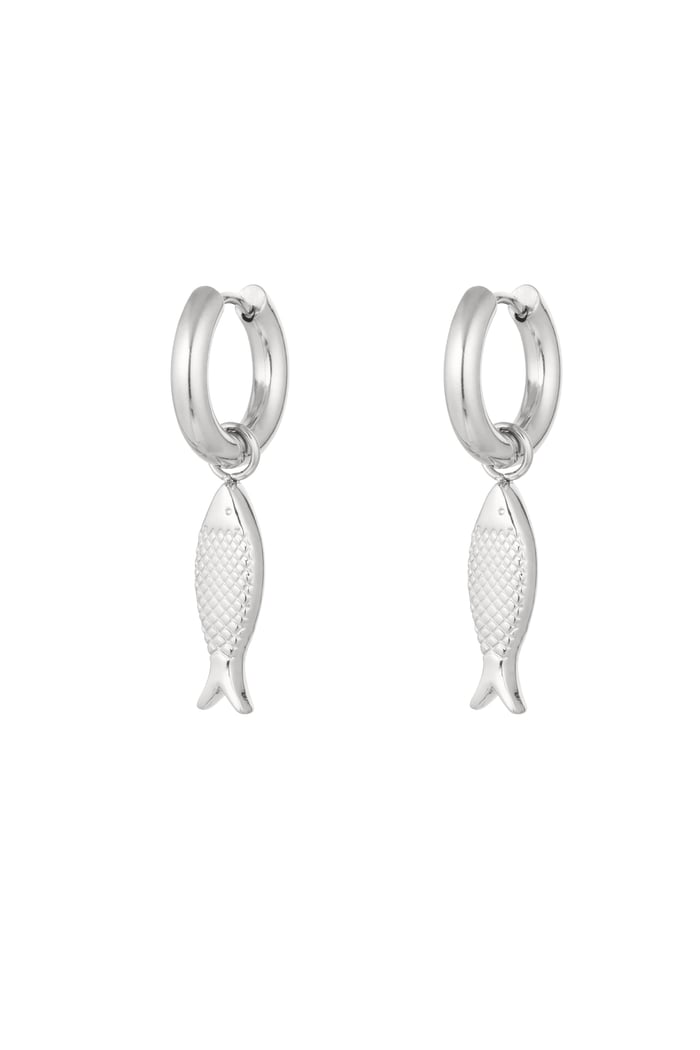 Earrings with fish charm - silver color Stainless Steel 