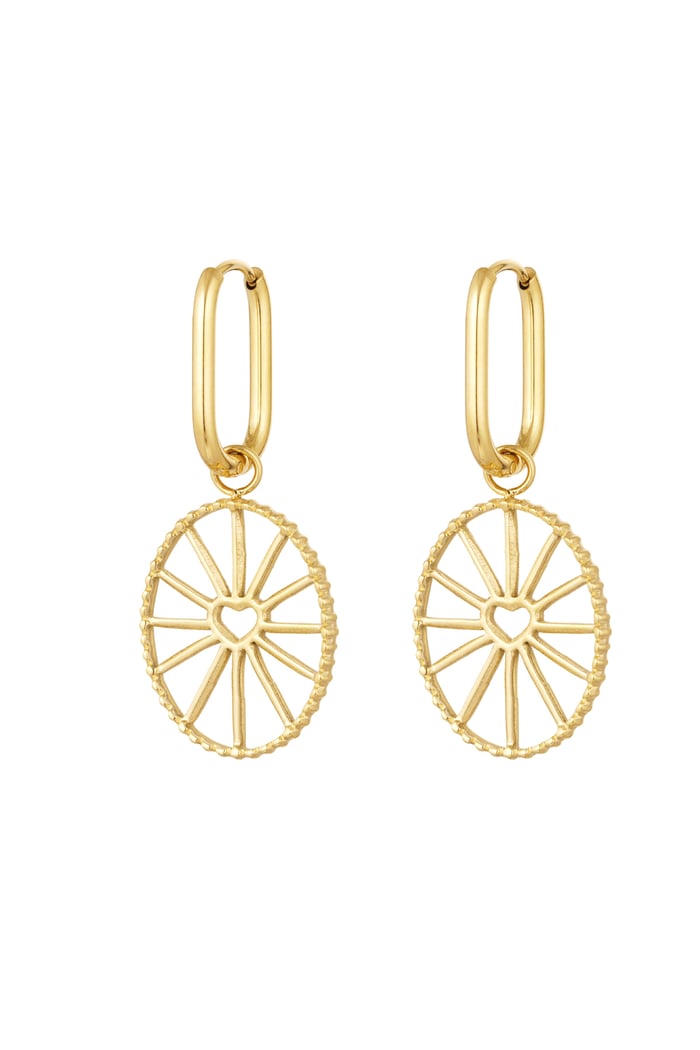 Earrings hearts spin coin - Gold Color Stainless Steel 