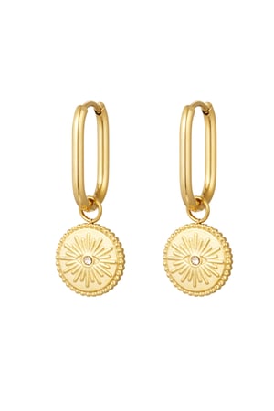 Earrings oblong with eye coin - Gold Color Stainless Steel h5 