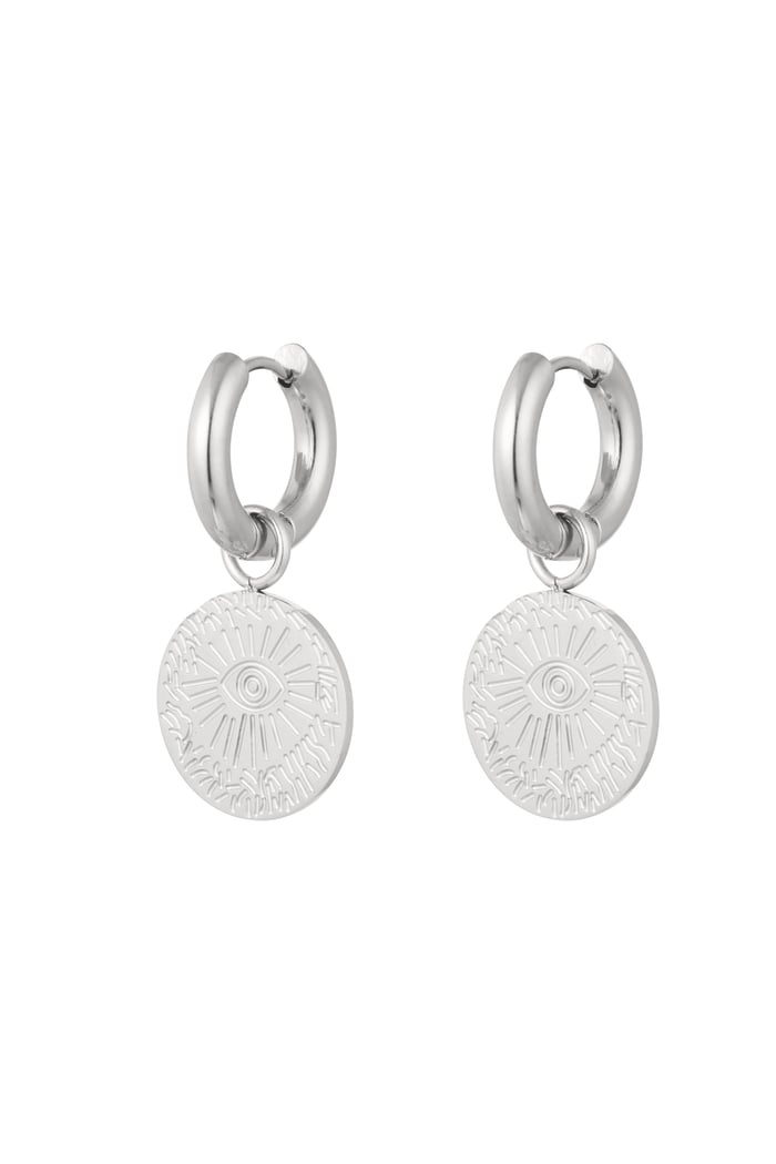 Earrings eye coin - silver color Stainless Steel 