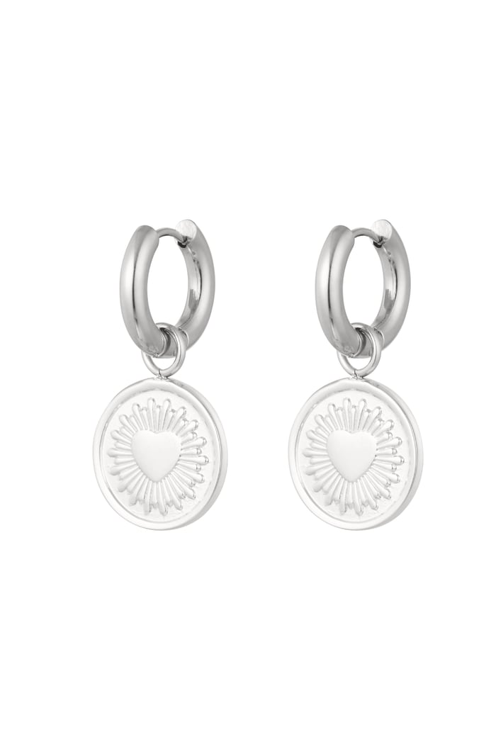 Earrings heart coin - silver color Stainless Steel 