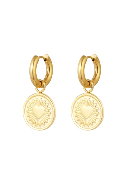 Pendientes corazón moneda - Color dorado Acero inoxidable h5 