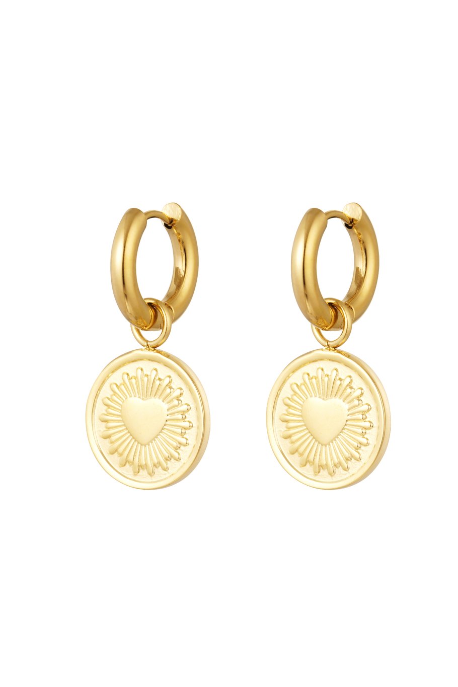 Pendientes corazón moneda - Color dorado Acero inoxidable 