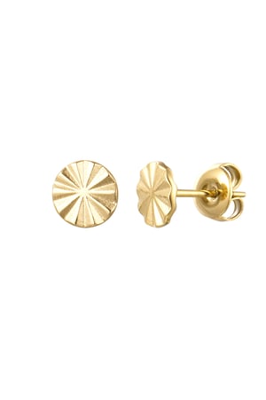 Earring stud round with print - Gold Color Stainless Steel h5 