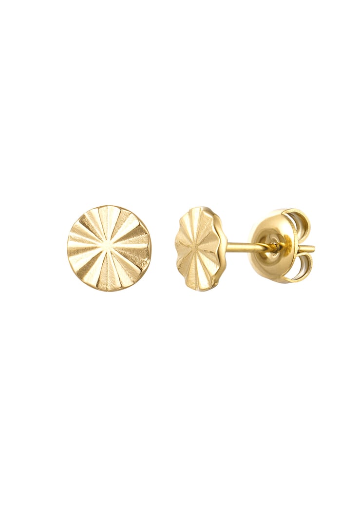 Earring stud round with print - Gold Color Stainless Steel 