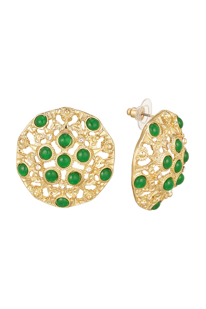 Earrings mandela with green stones - Gold color 